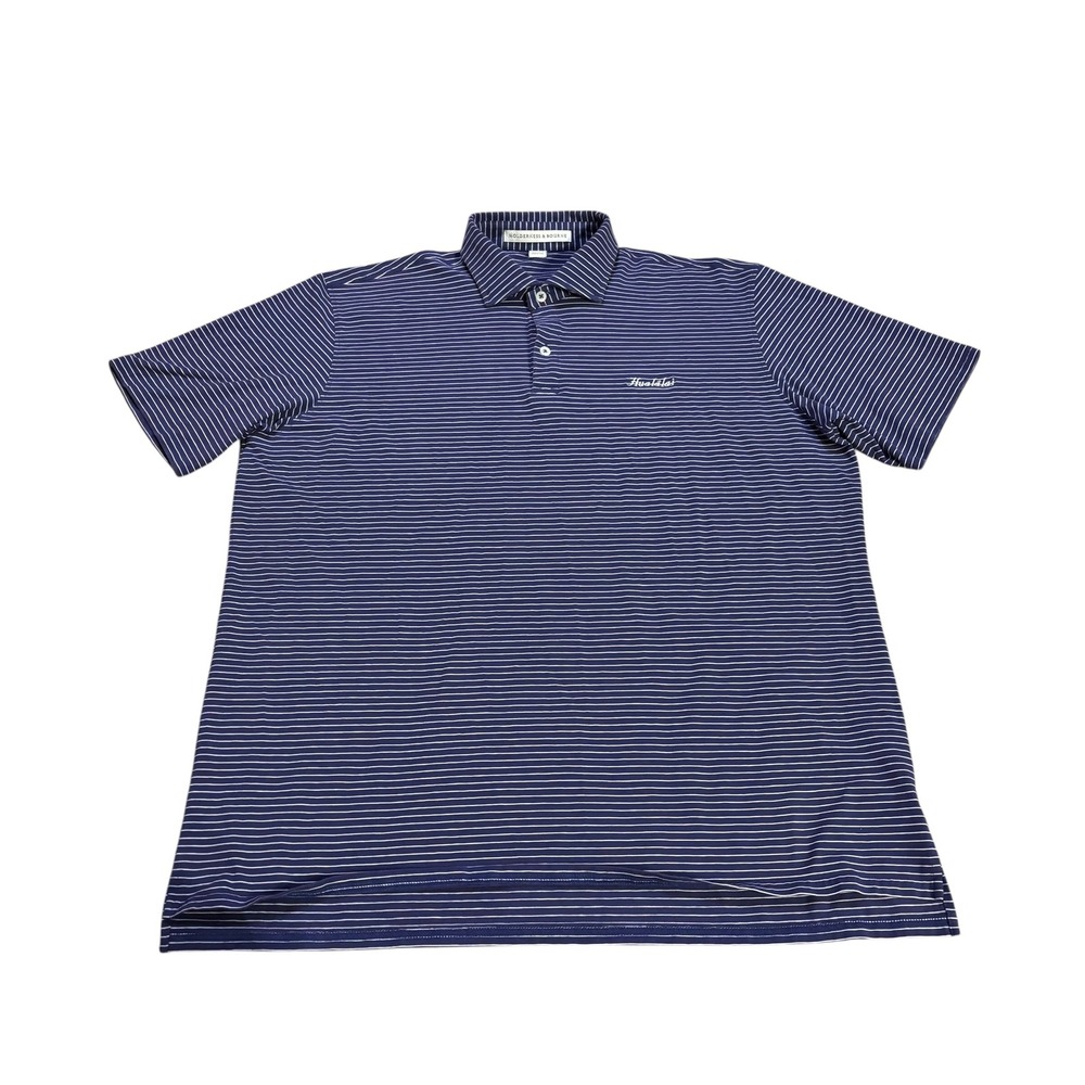 Holderness & Bourne Mens XL Tailored‎ Fit Polo Shirt Navy Blue Striped Hualalai
